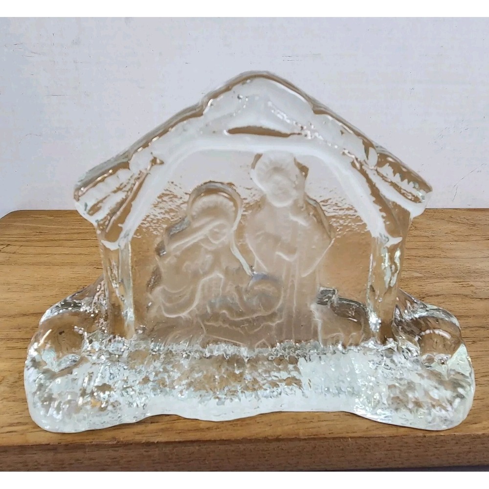 LE Smith Lead Crystal Nativity Scene Manger Holy Family Clear 7x4.75x2"